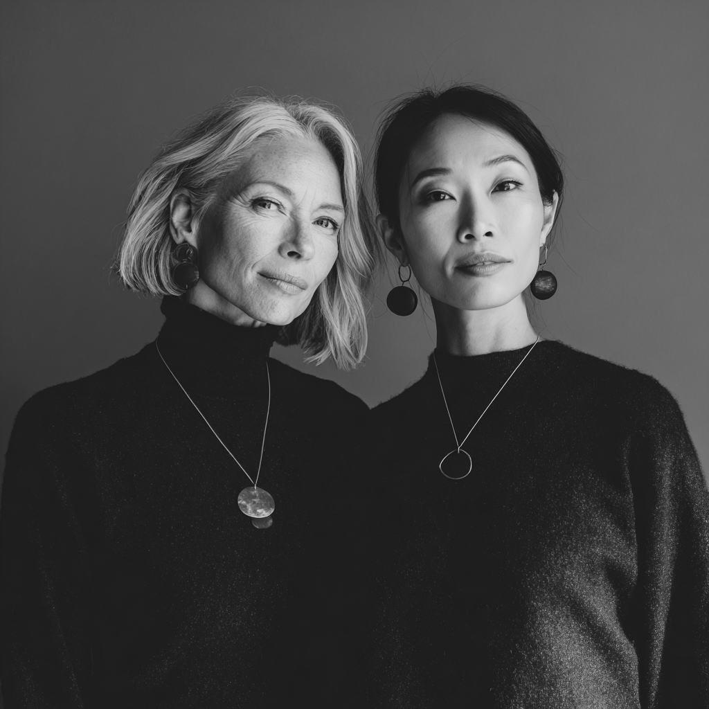 Elaris founders - two women in minimalist jewelry